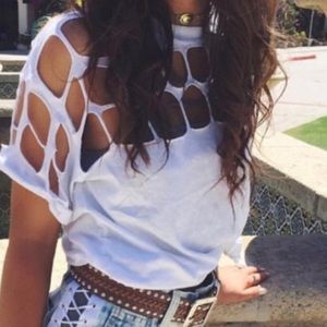 LF Emma & Sam White Cut Out Tee